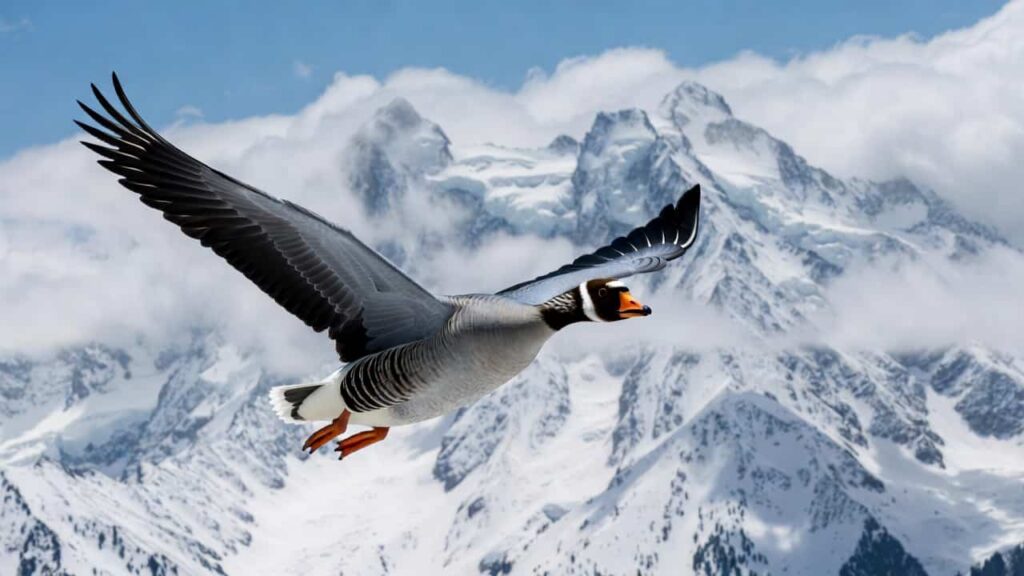 Bar-headed Goose flying over Himalayas in record high-altitude migration