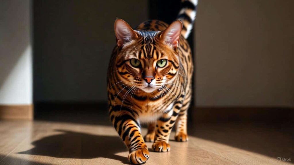 Bengal cat with spotted coat and adventurous personality