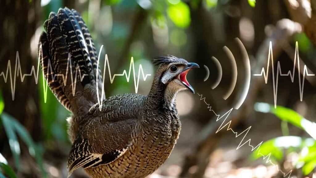 Lyrebird mimicking sounds to communicate
