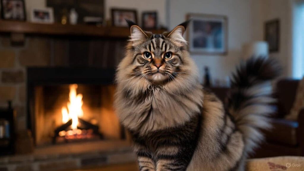 Large Maine Coon cat with fluffy fur and gentle personality