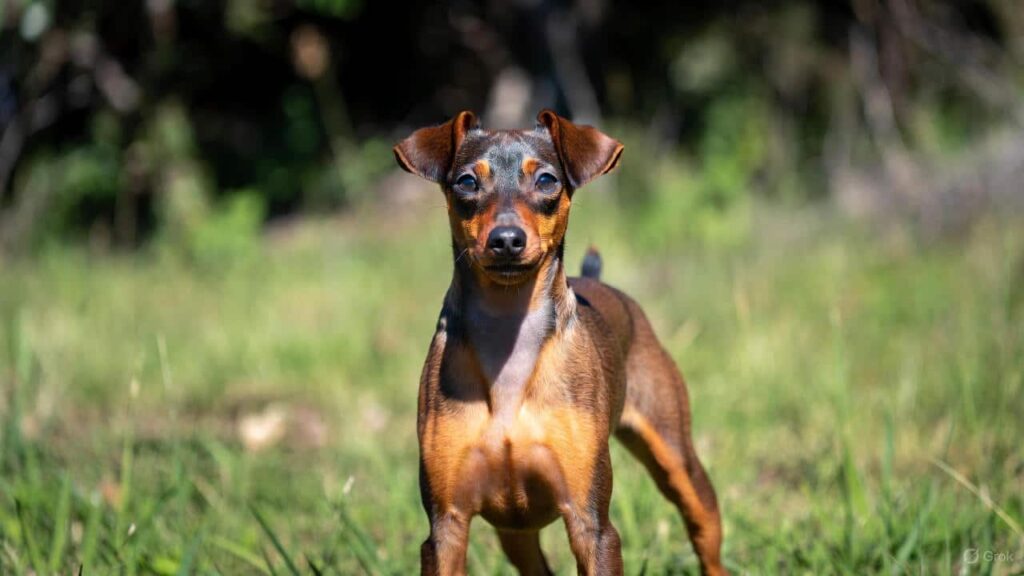 Miniature Pinscher standing alert and attentive, showing loyalty and protective instincts