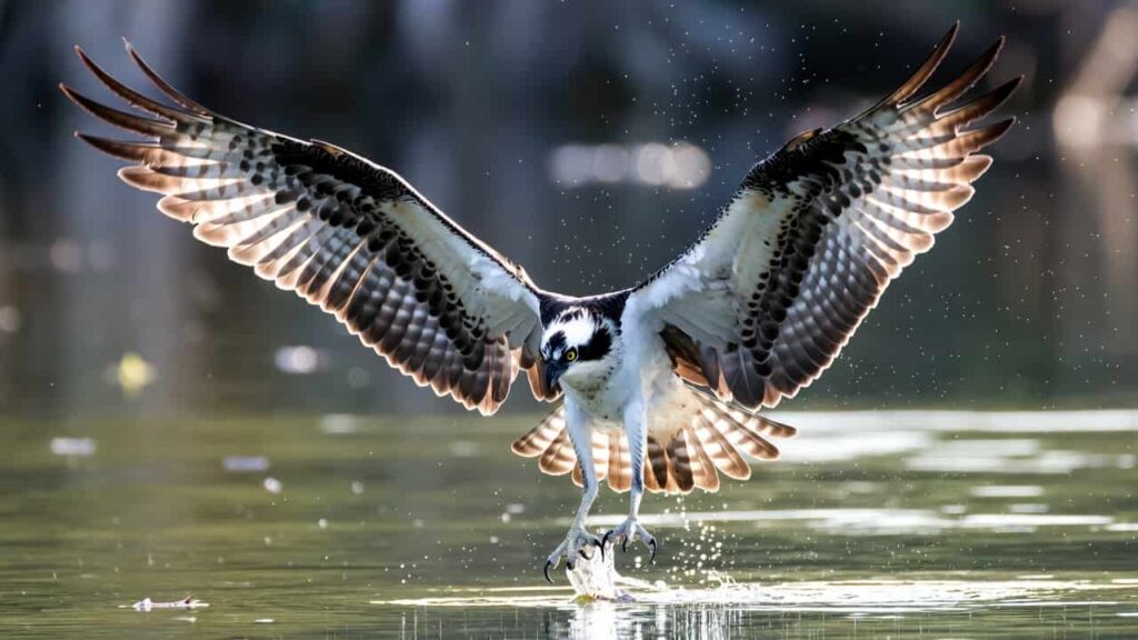 Osprey diving for fish during its seasonal migration as a fascinating migratory bird