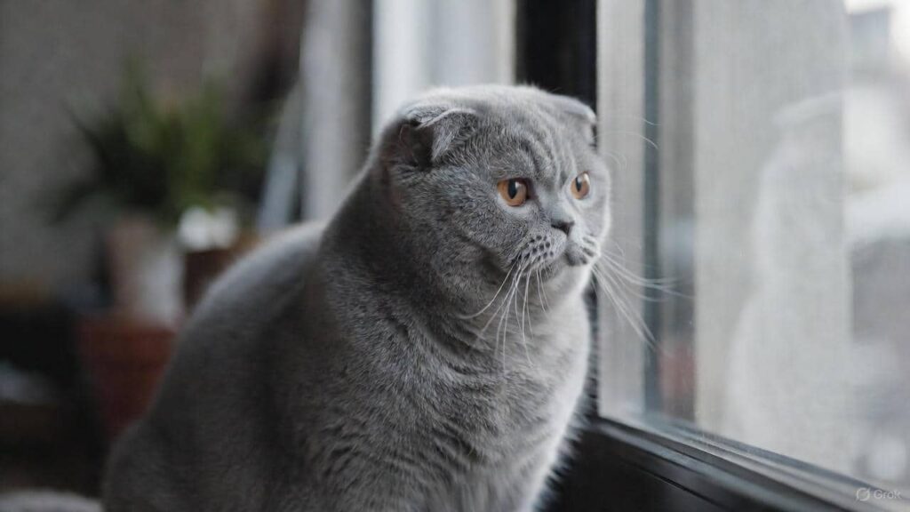 Scottish Fold cat with folded ears and calm personality