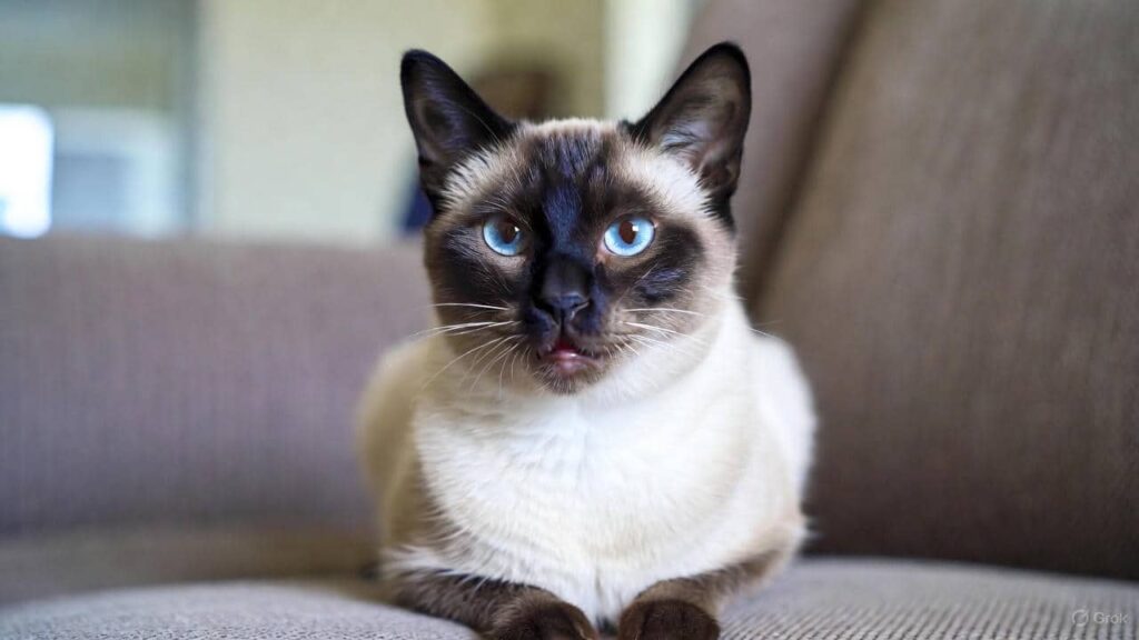 Siamese cat with blue eyes showing an expressive and vocal personality