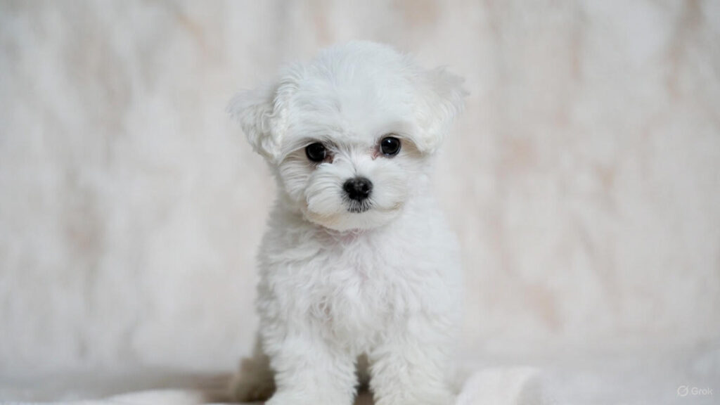 Teacup Maltese tiny white dog breed with long silky coat