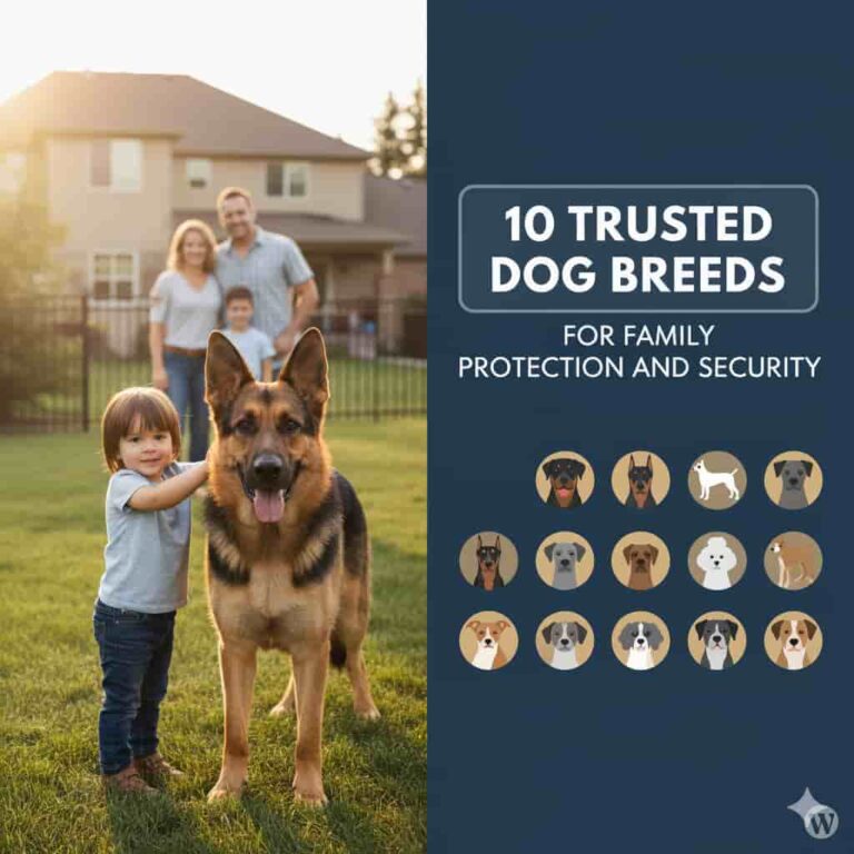 Trusted family guard dog protecting home and family.