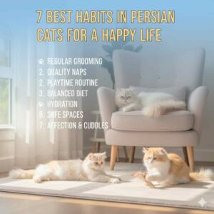 Beautiful white Persian cat relaxing on a couch, symbolizing happiness and good car