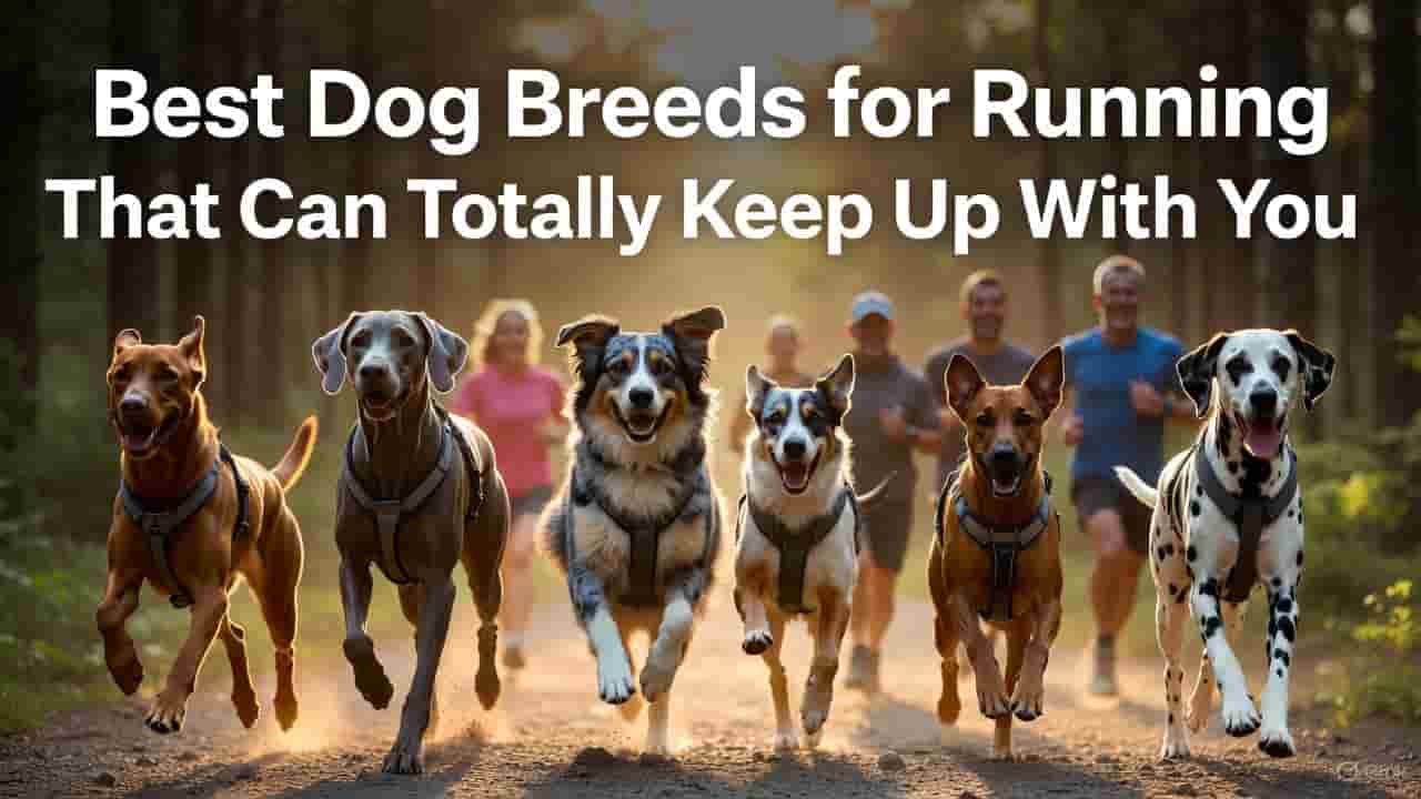 A high-quality photo of a runner with a Labrador or Weimaraner on a trail at sunrise.