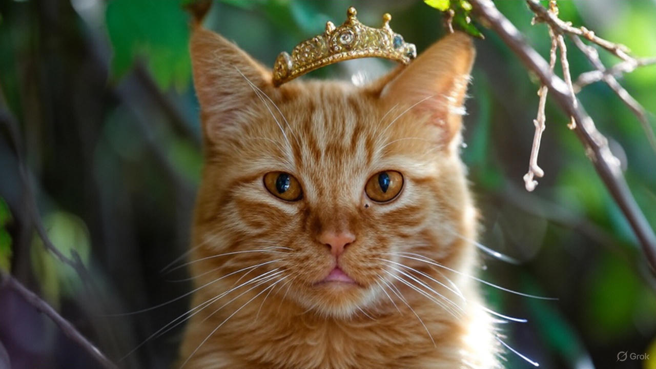 Cute orange tabby cat sitting in sunlight with bright amber eyes