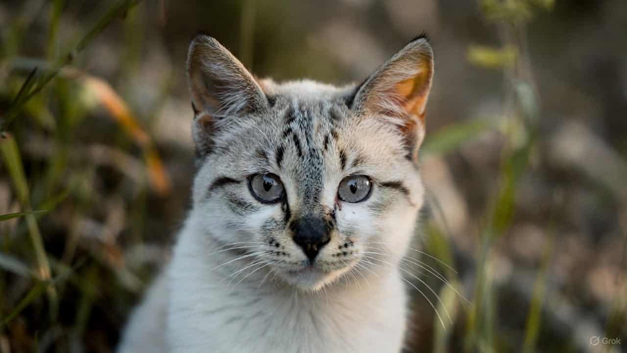 A close-up cat looking into the camera expressing emotional feline behavior for an article about understanding cat communication and emotions.