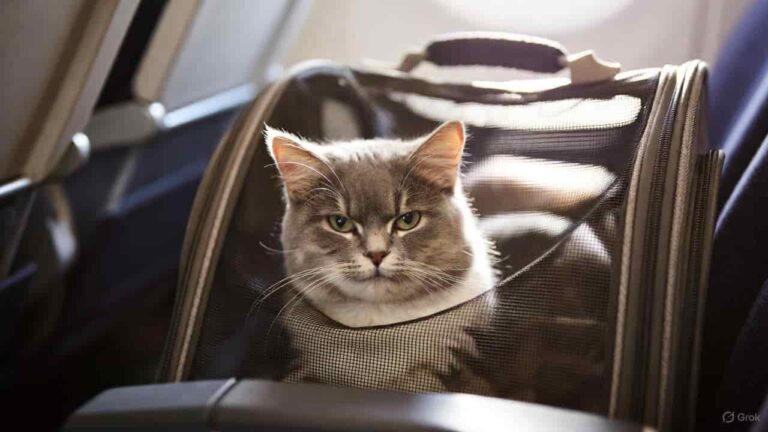 Cat sitting comfortably inside a soft travel carrier