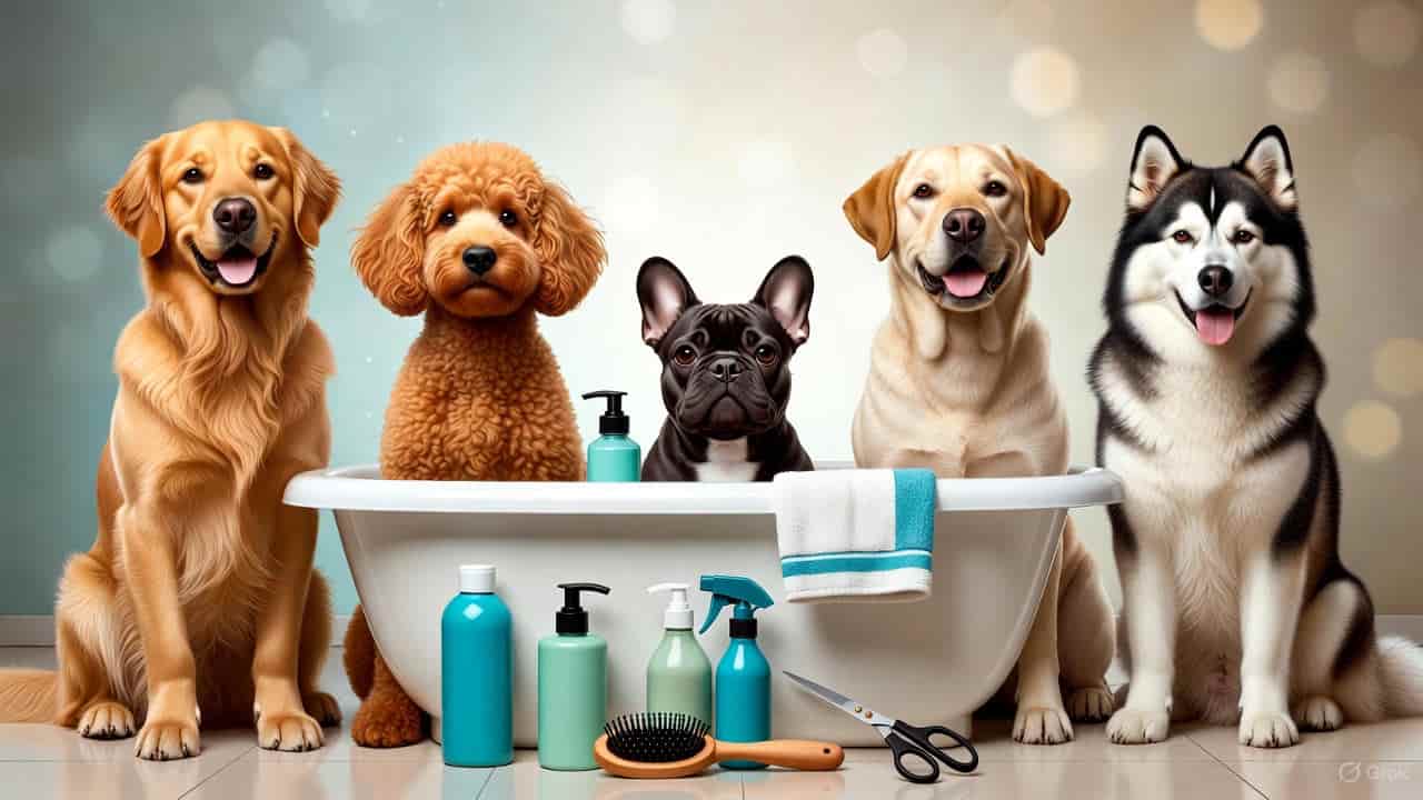 dog bathing schedule by breed showing different dog coat types and grooming needs