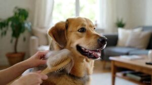 Dog grooming to reduce shedding using a brush at home