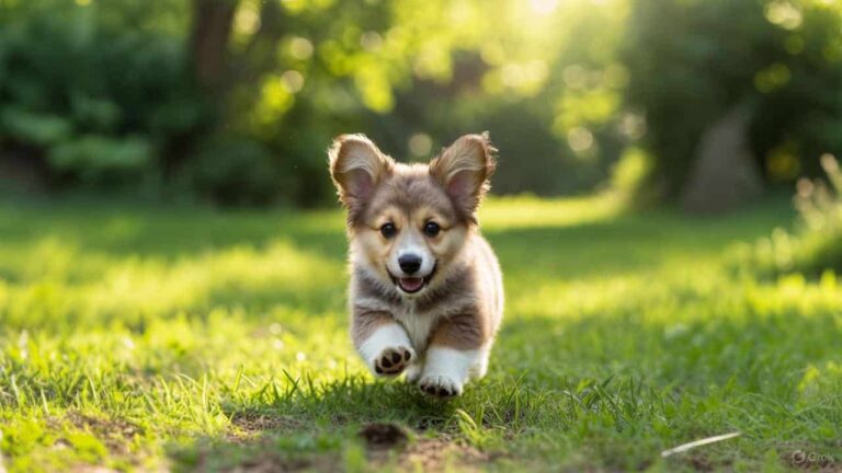 Happy golden retriever playing outdoors in sunny park.