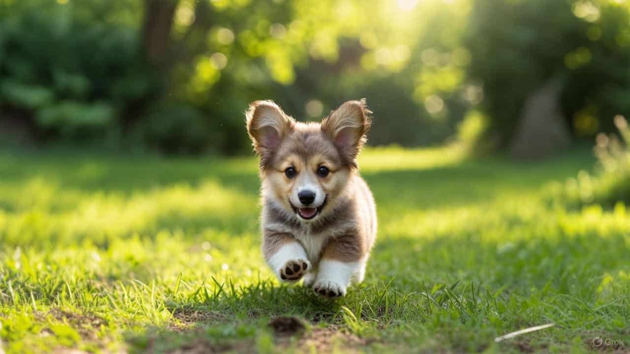 Happy golden retriever playing outdoors in sunny park.