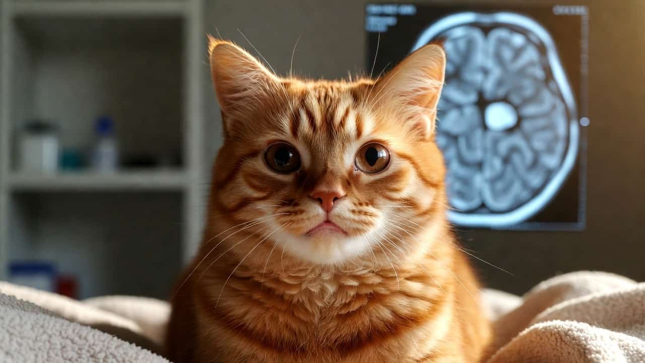 Orange tabby cat showing head tilt, a common cat stroke symptom