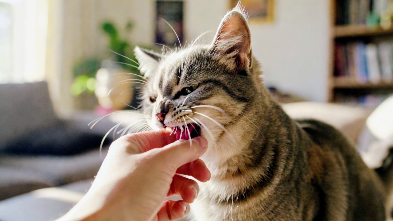 Cat biting owner’s hand suddenly during petting due to overstimulation